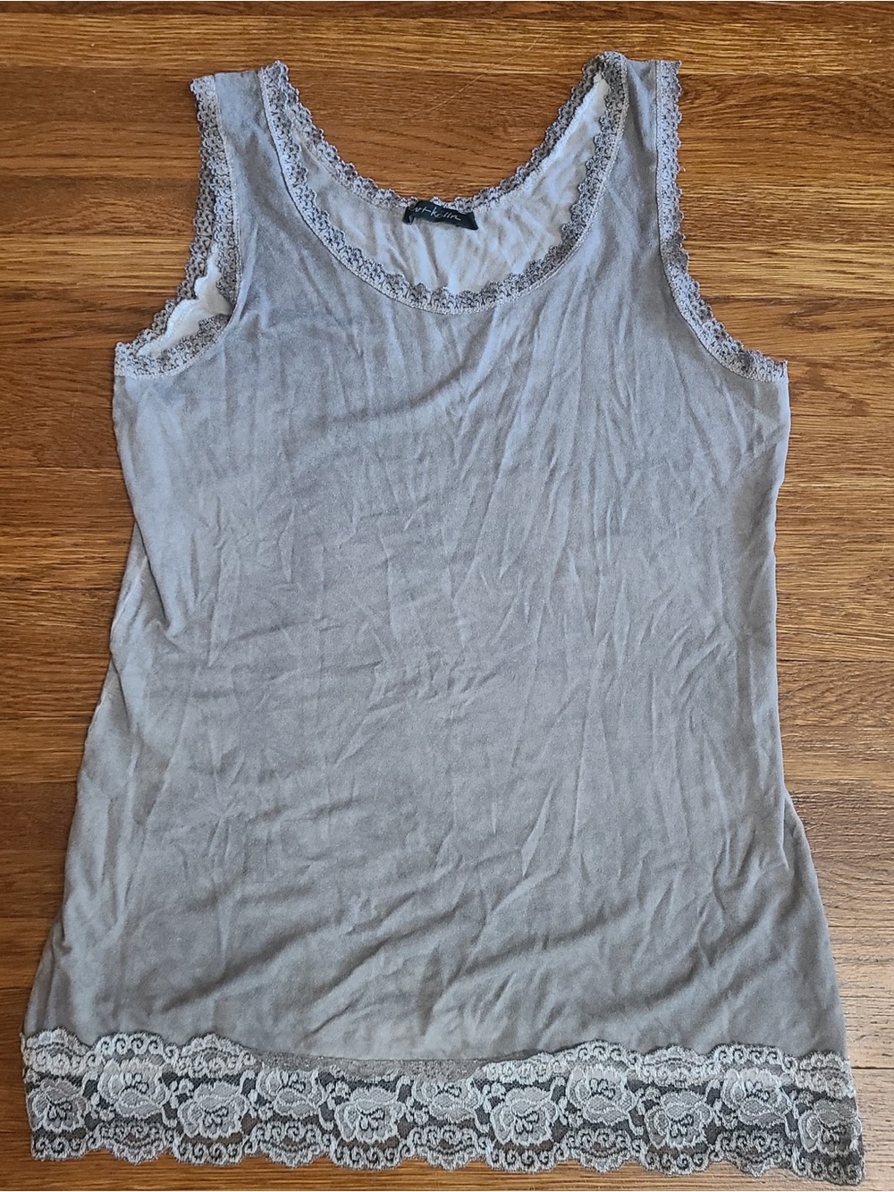 Y2k lace trim tank top gray m l stretch Kurt kolln long